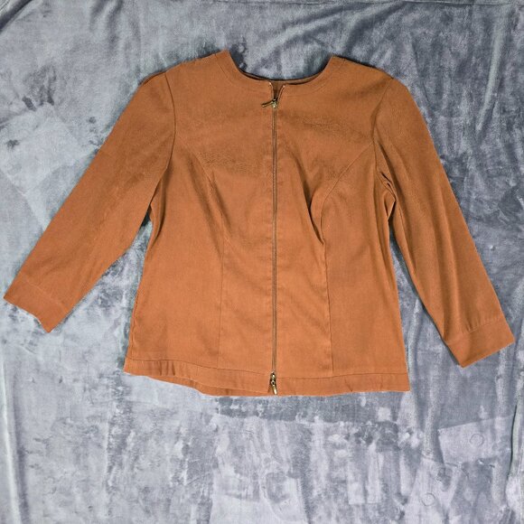 Ashley Stewart Faux Suede Jacket | Brown Zip-Up | Women's 16 | Vintage Style - Picture 10 of 13